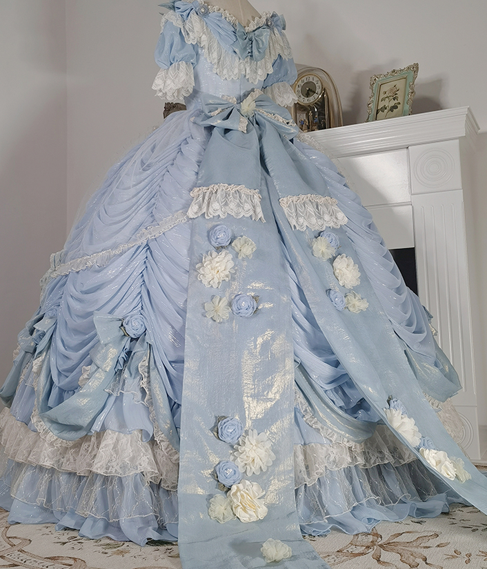 Henrietta~Sa Majeste la Rose~Elegant Lolita Wedding Dress Multicolor Customizable 0 blue dress+a bow+hair band 