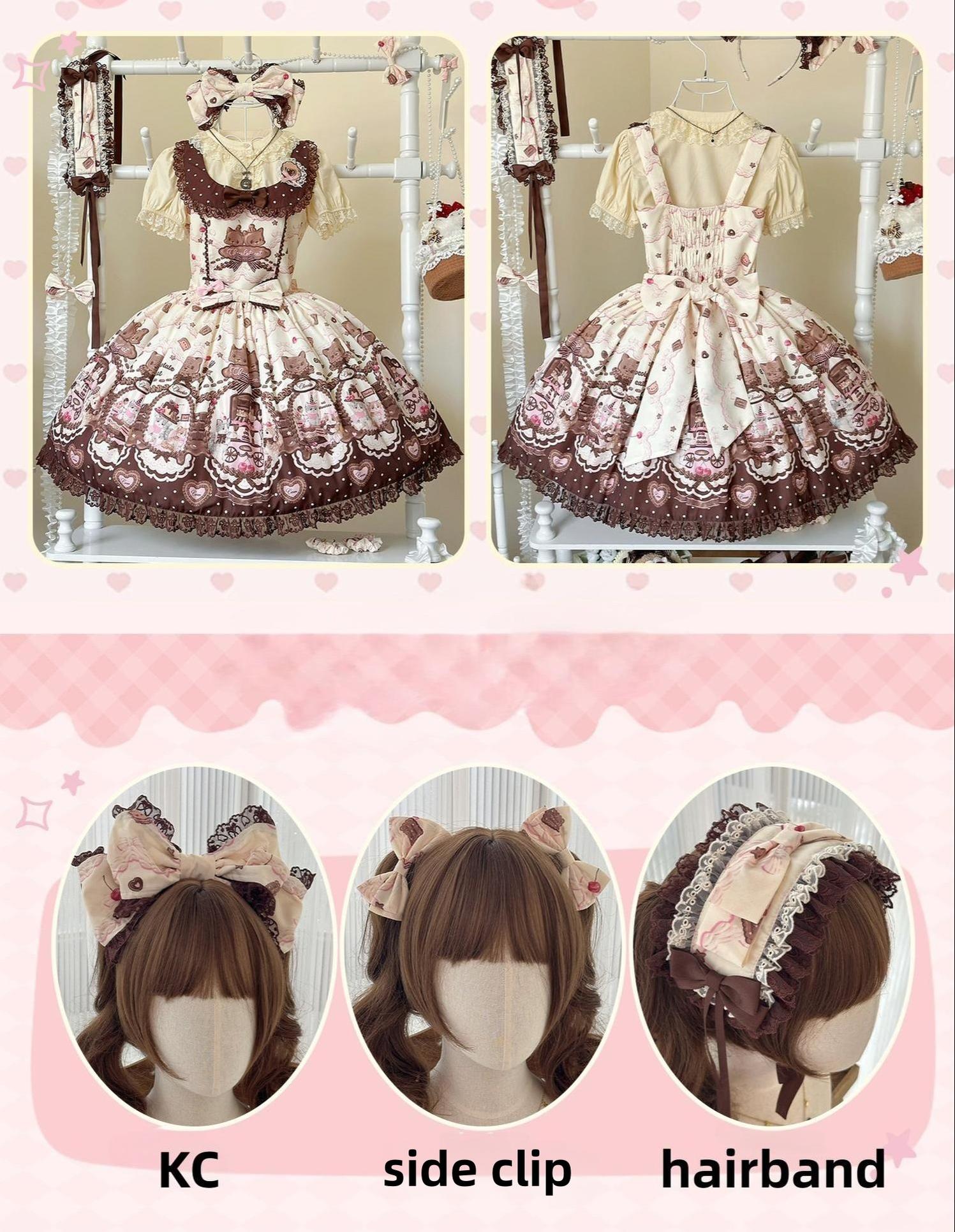 Sweet Dream Sheep - Chocolate Cat - Kawaii Lolita JSK, Cat & Chocolate Print 43857:787412
