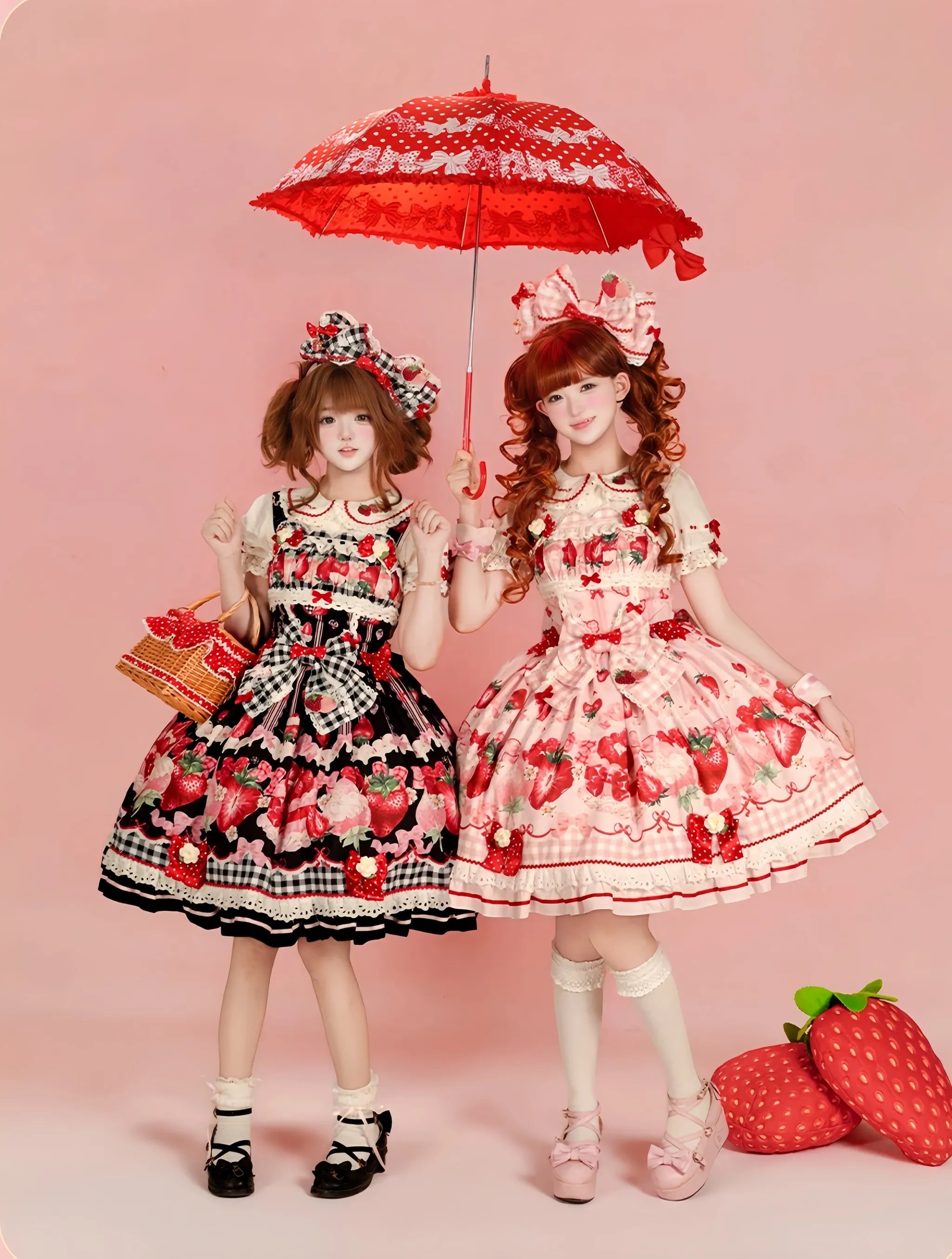 Strawberry Festival - Cotton Sweet Lolita JSK Dress with Strawberry and Cream Print 45735:860384