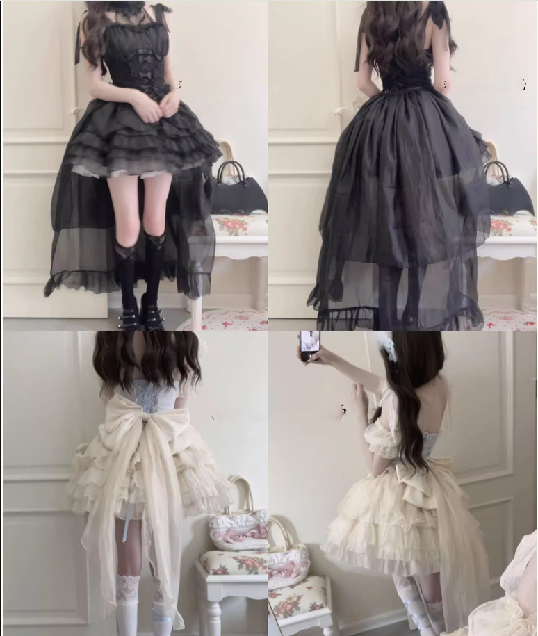 Original Design~Heart Flutter Love~Sweet Lolita Accessoriy Set and Inner Wear Multicolors bow trailing black (black) 34294:481360