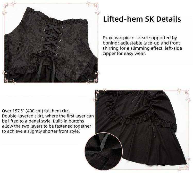 Blake - Boning Gothic Lolita Mermaid Skirt, Lifted-hem SK