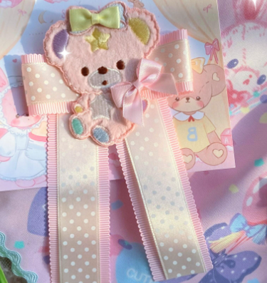 Bear Doll - 1000SE - Lolita Sweet Corsage Hair Clip Pin Accessories pink and yellow bear