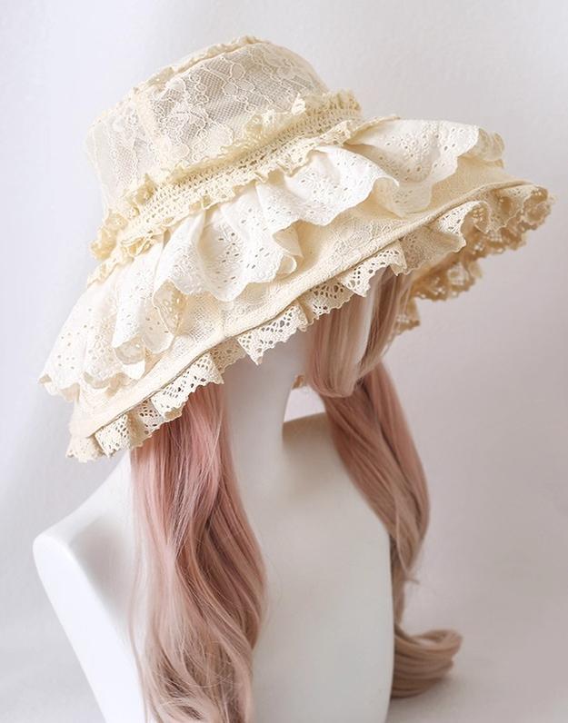 Xiaogui - Lace Lolit Sun Hat, Detachable Bows 42873:798166