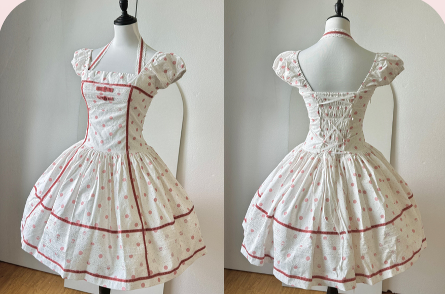 Polka Dot Birdcage - Old School Lolita Polka Dot OP Dress with Halter Neck