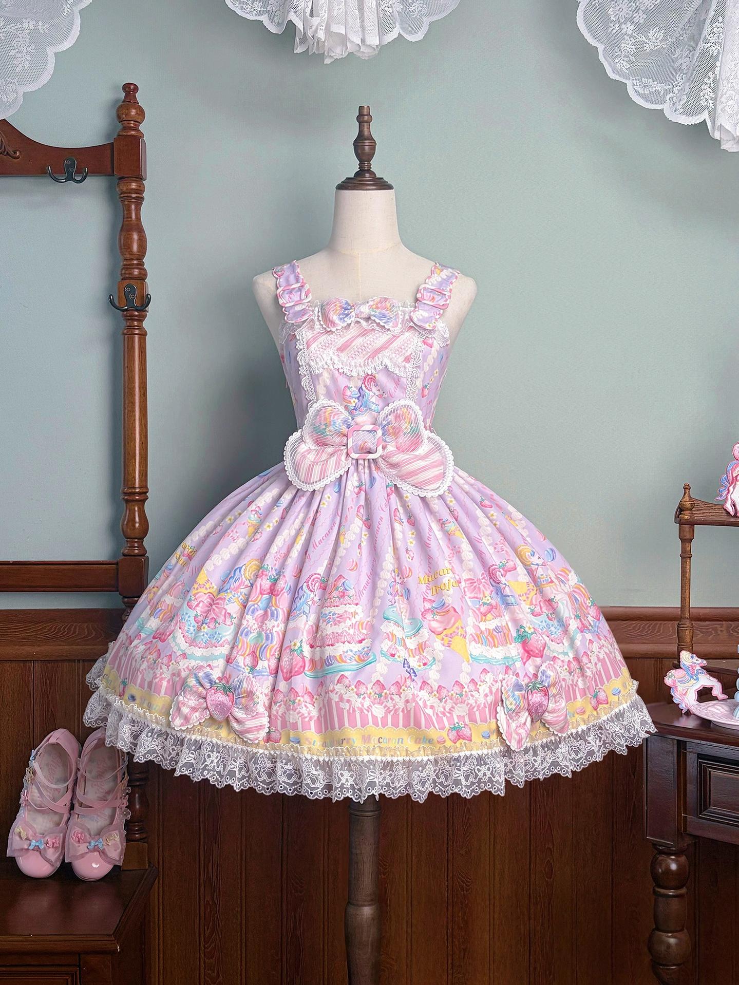 Macaron - Printed Sweet Lolita OP Dress, Old School Lolita JSK Available (L M S XL XS) 45078:834042