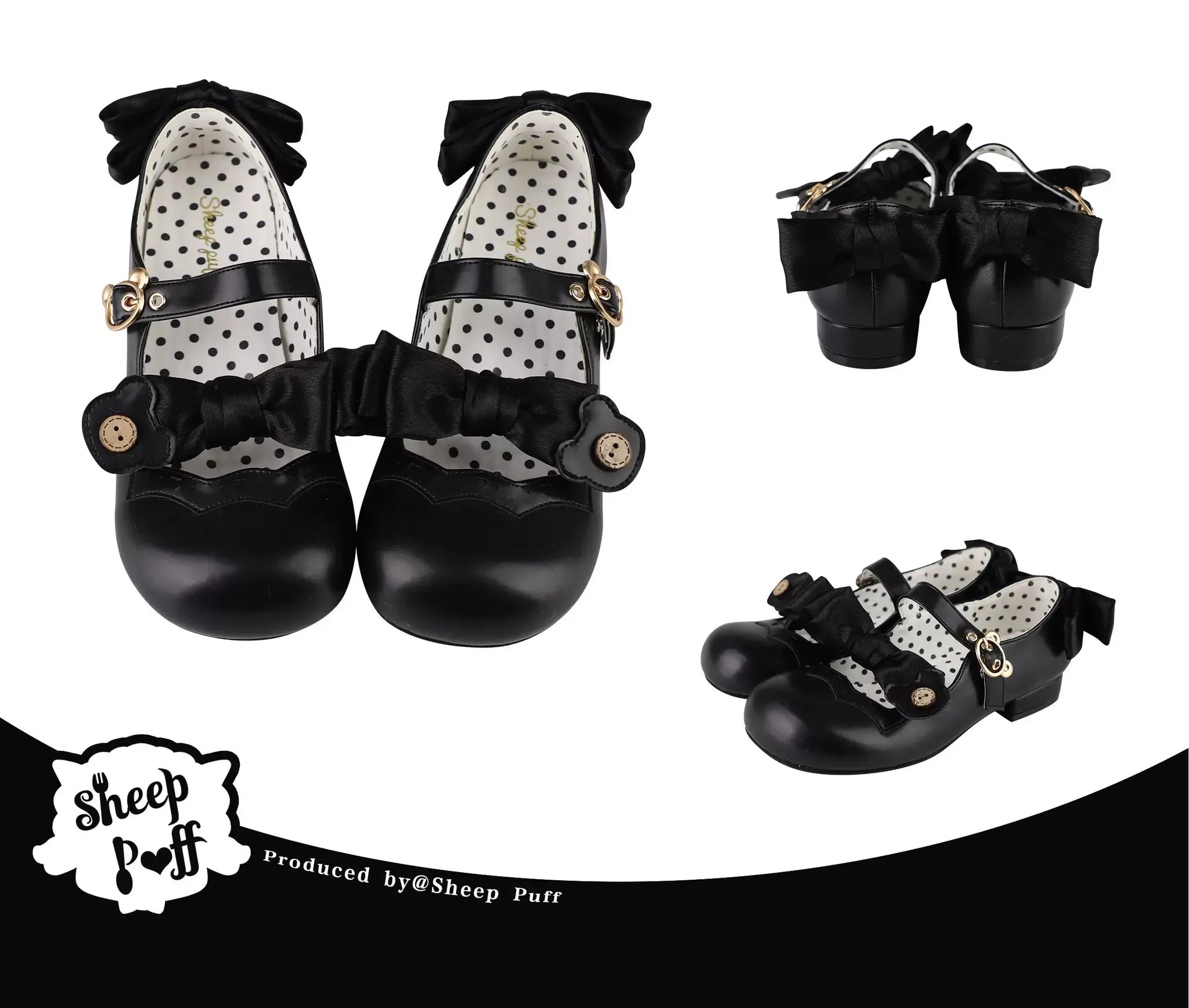 Bear Room - Sweet Lolita Shoes Double Bow Round Toe Flat Shoes