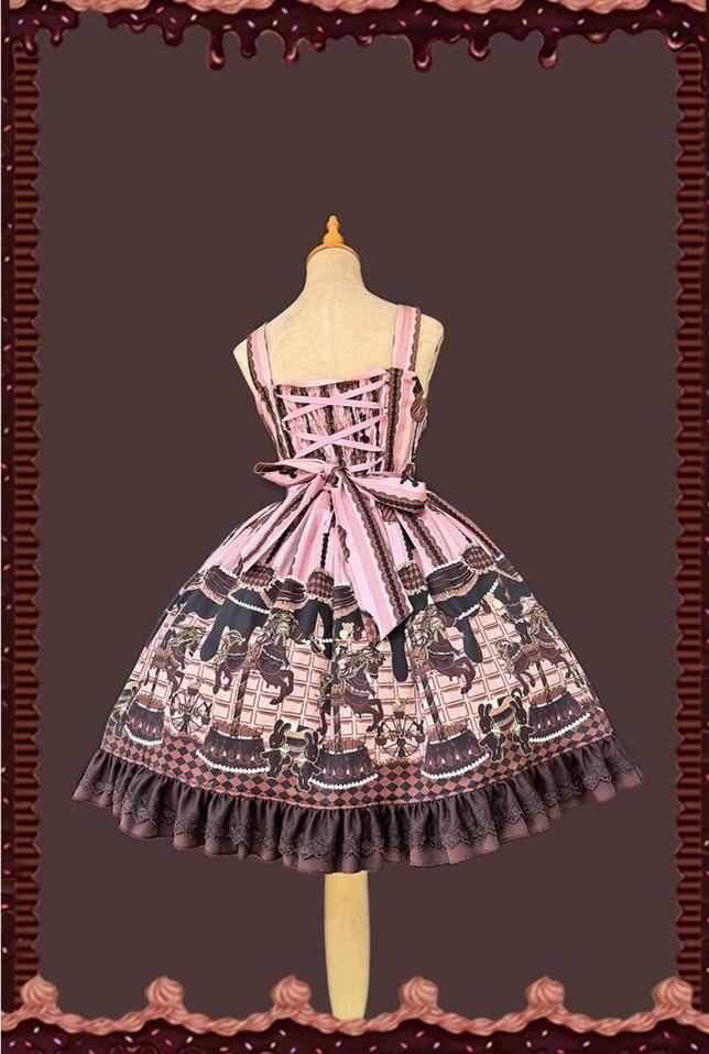 Chocolate Carousel - Peter Pan Collar Old School Lolita JSK Dress, Carousel Print