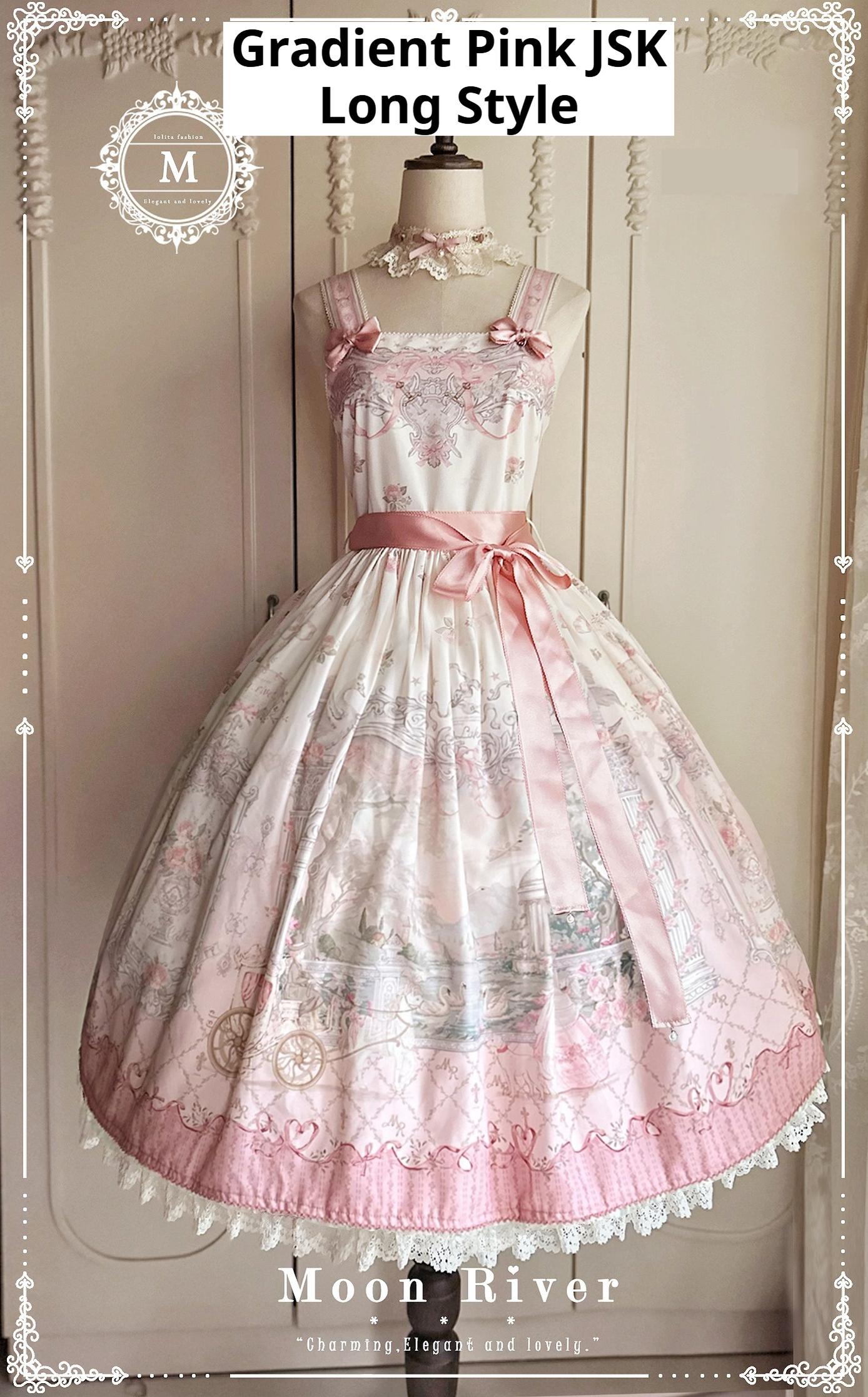 Moon River - Swan Lake Mirror - Pink Sweet Lolita Print JSK Dress (L M S XL XS) 43705:783374