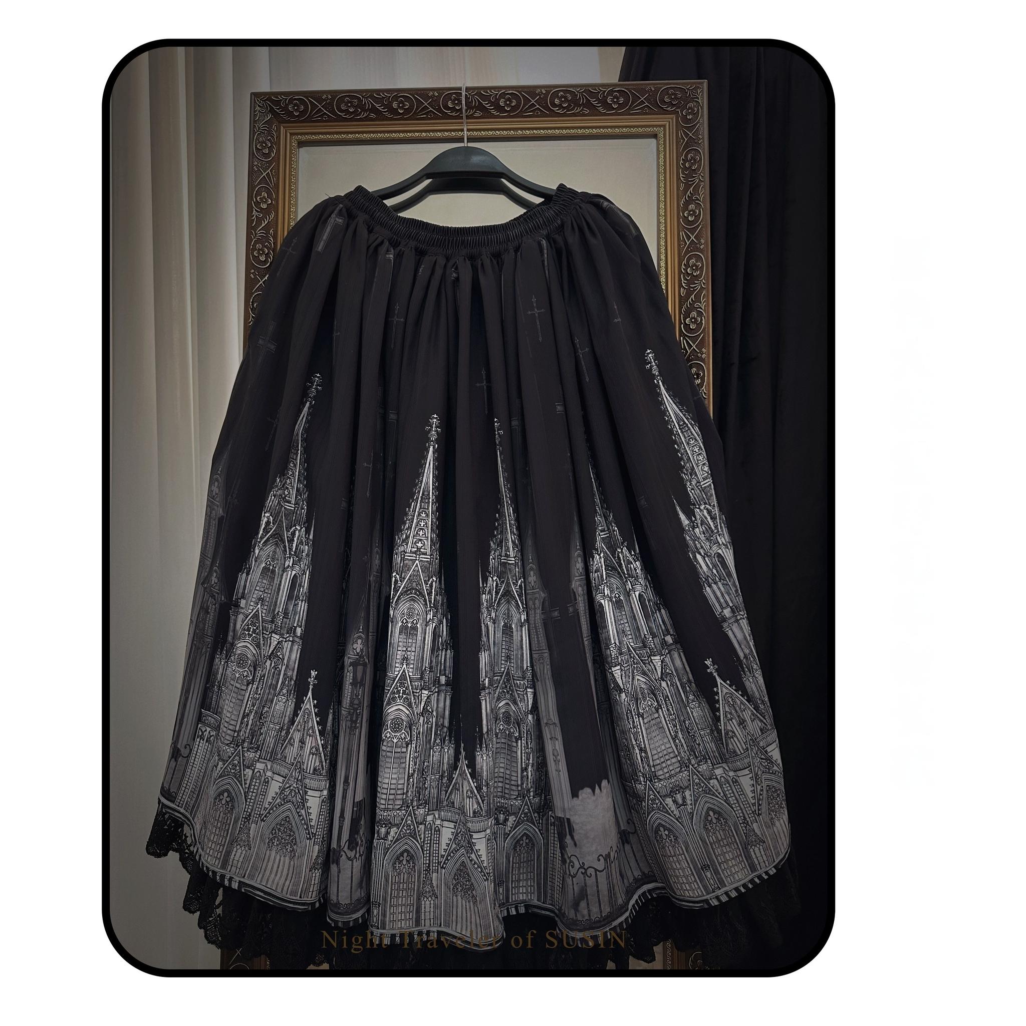 Susin Lolita - Night Traveler - Gothic Lolita Skirt Outfit Long Coat Shirt and Bustier Set 42118:727580