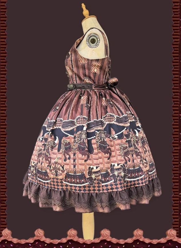 Chocolate Carousel - Peter Pan Collar Old School Lolita JSK Dress, Carousel Print