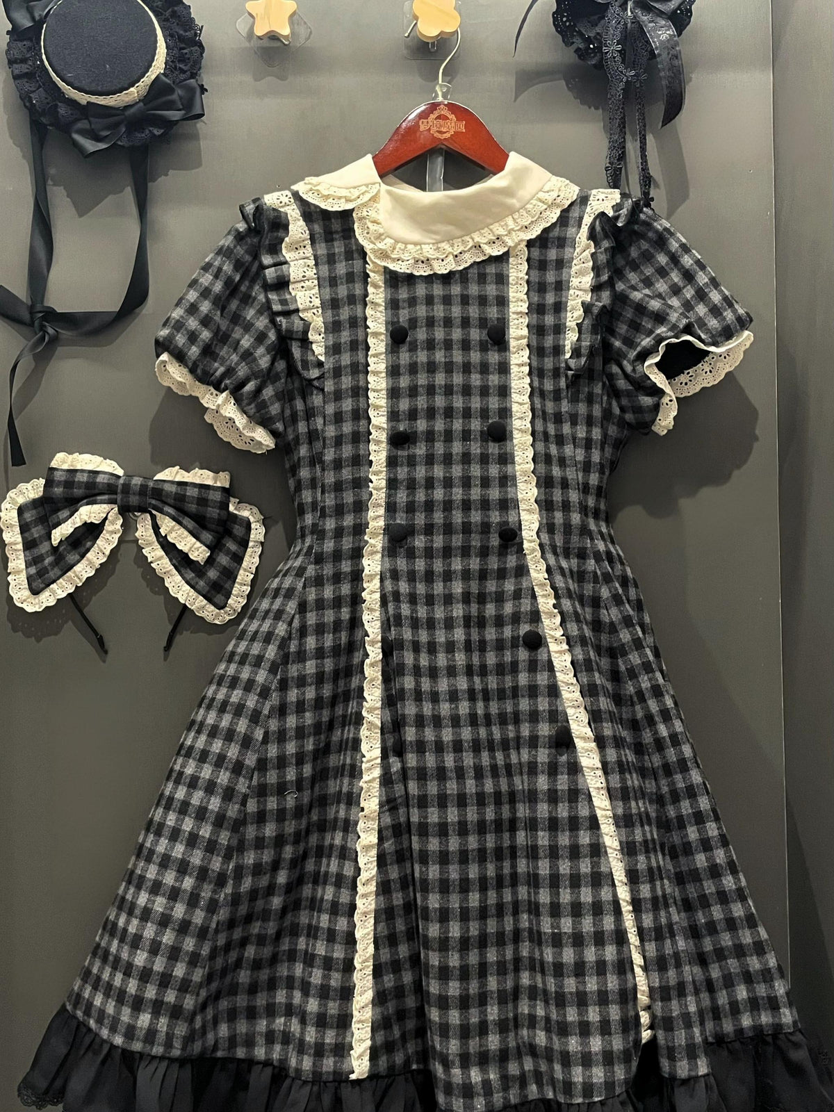 Overseas Letter - Cotton Old School Lolita OP Dress, Gingham & Stripe Patterns (2XL L M S XL XS) 45918:868204