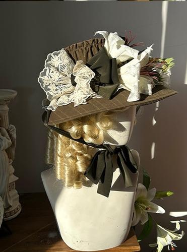 Moon gazing Lily - Classic Lolita Faux Lily Accessories Lace Lily Hat Brown