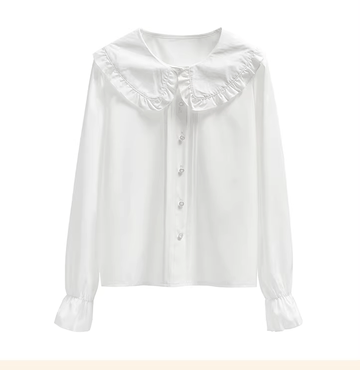 Niu Niu~Plus Size Lolita Shirt Long Sleeve Doll Collar Blouse White L 