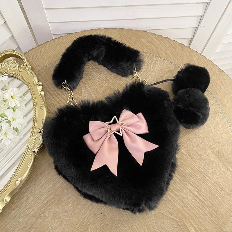 Xiaogui - Plush Heart-Shaped Lolita Bag, Detachable Bow 44204:798514