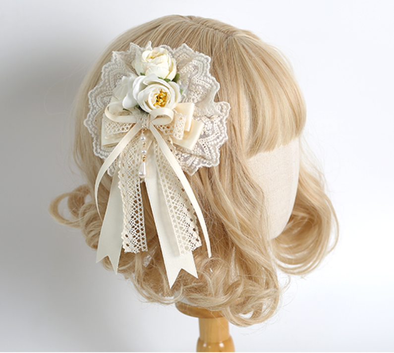 Xiaogui~Sweet Lolita Ivory Lace bow Hair Accessories 13852:216140