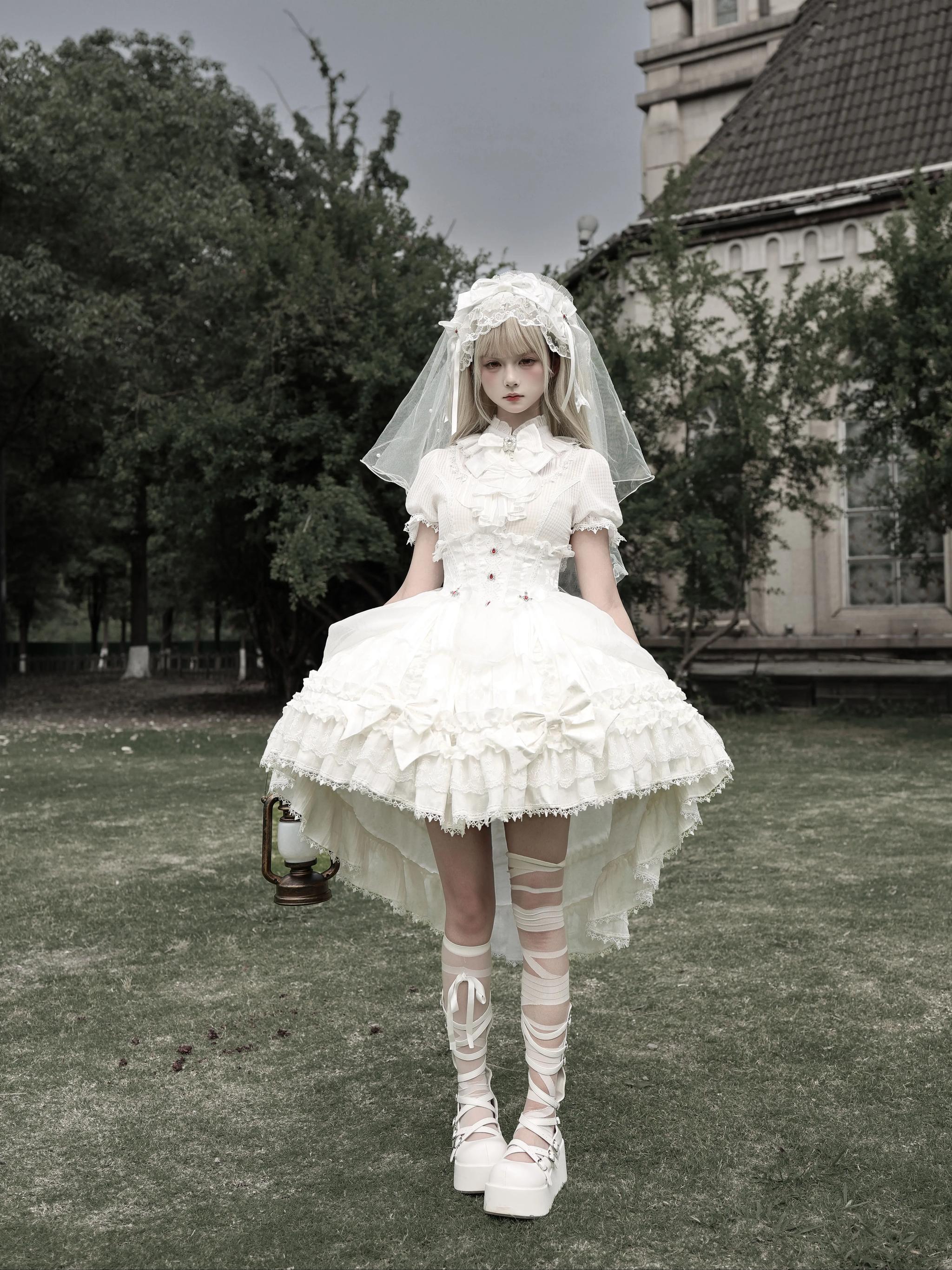 Spider Cross Knot - Gothic Lolita Skirt Set, High-low Hem and Fishbone Waist (L M S) 45733:860175