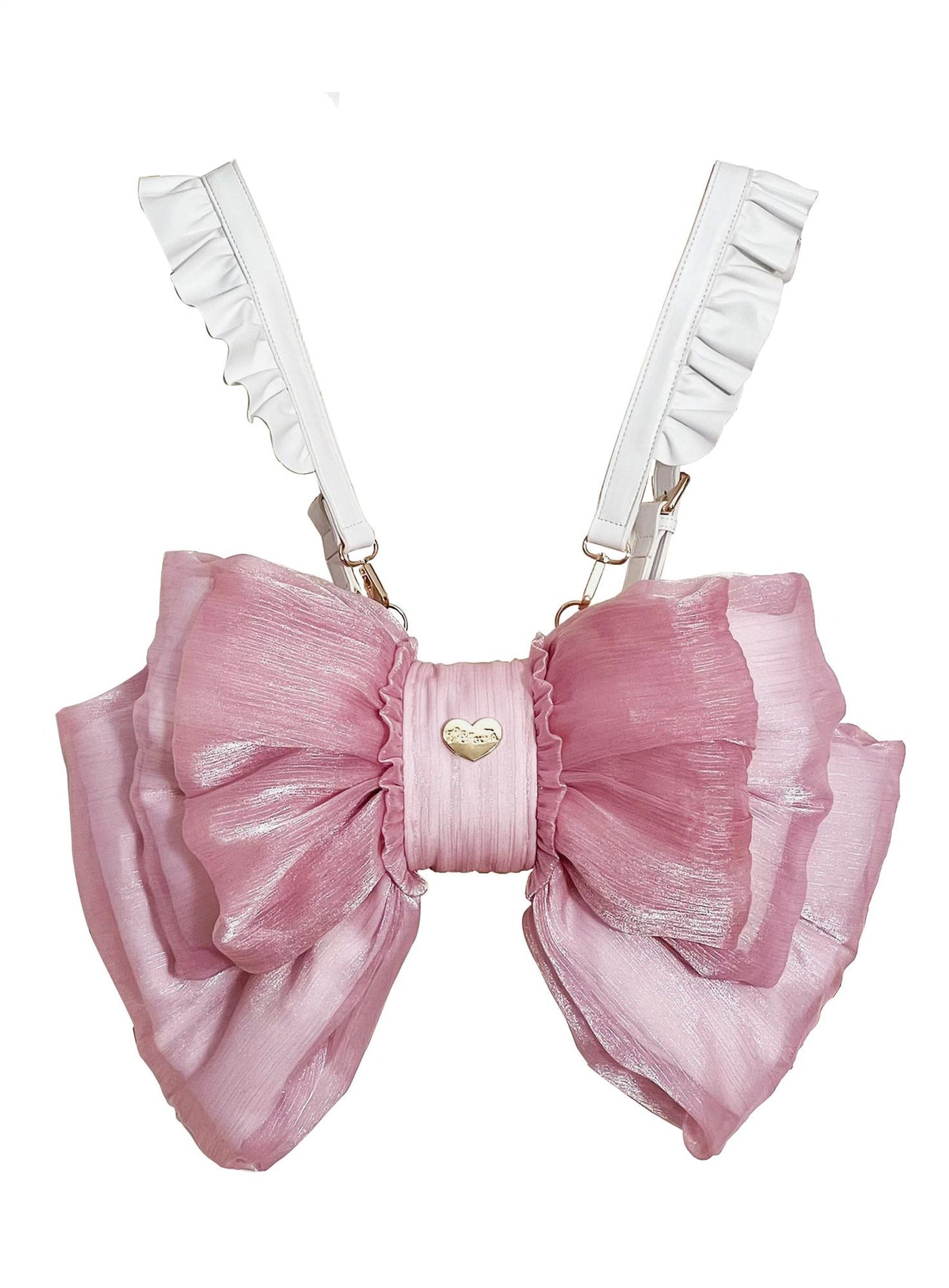 (Buyforme)Boguta~ Satin Butterfly Bow Bag Versatile Elegance Lolita Bag S peach pink bag+white shoulder strap 
