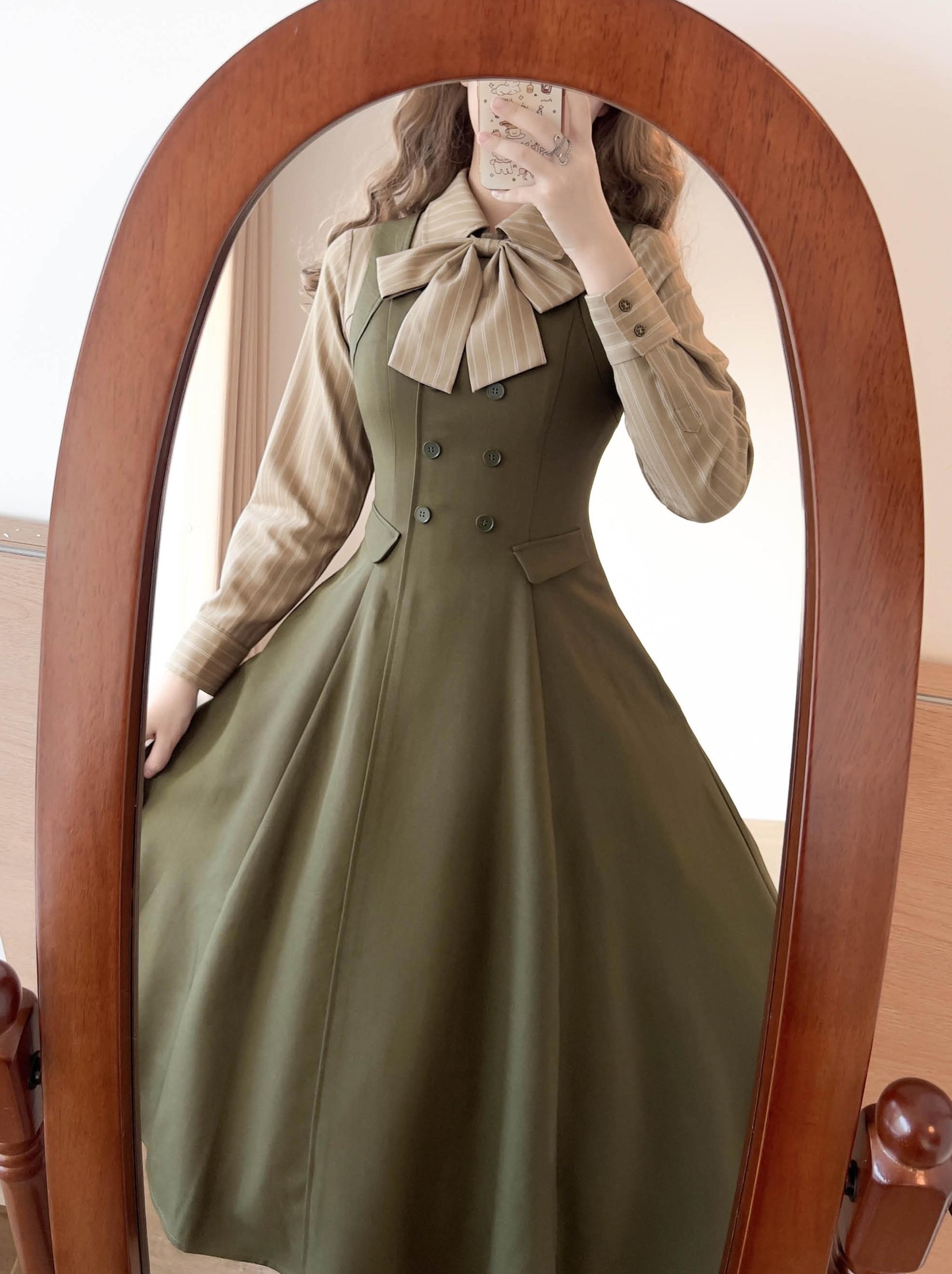 Forest Wardrobe - Forest Ode - Classic Lolita Striped Shirt, Detachable Bow Tie 44272:801801