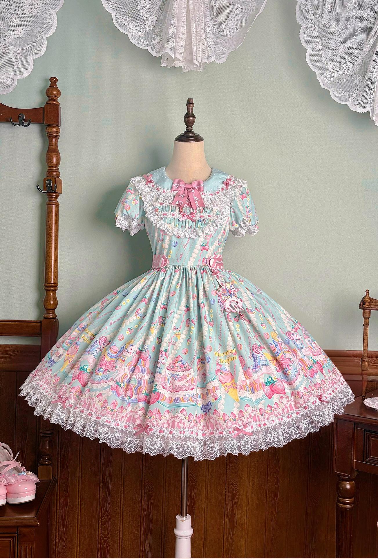 Macaron - Printed Sweet Lolita OP Dress, Old School Lolita JSK Available (L M S XL XS) 45078:834049