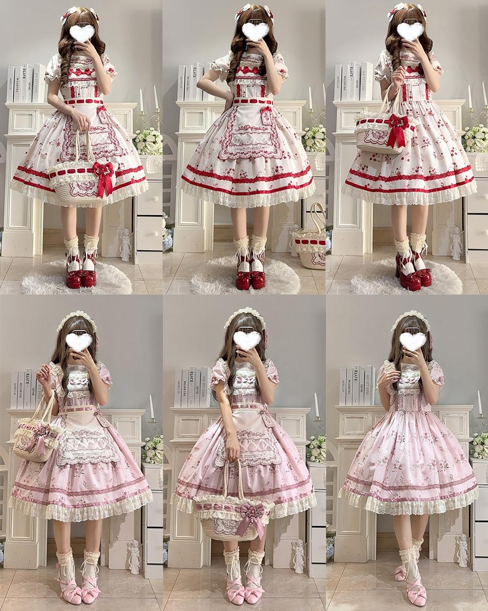 Rose Catalogue - Printed Sweet Lolita OP Dress, Embroidered Apron