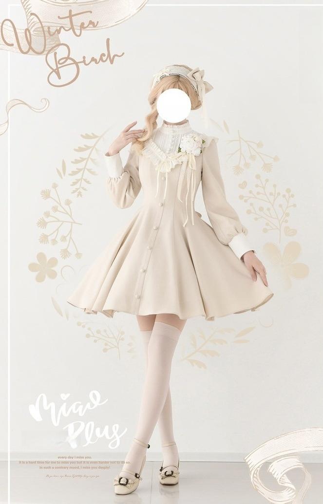 Winter Birch - Classic Lolita Slim Fit OP Dress, Standing Collar