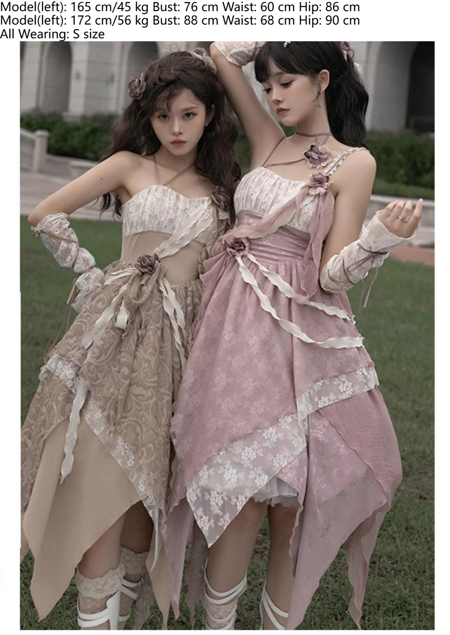With PUJI - Rose Leaf - Irregular Daily Lolita JSK Dress in Wabi-Sabi Style