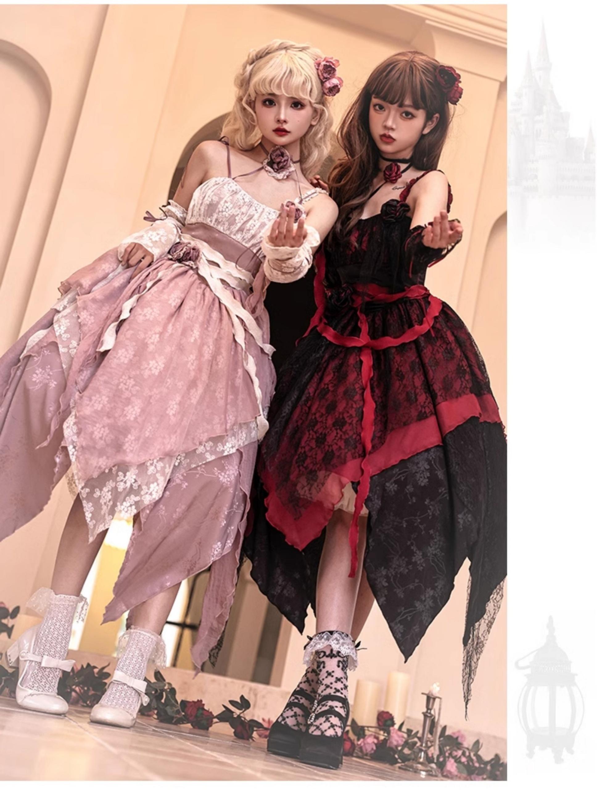 With PUJI - Rose Leaf - Irregular Daily Lolita JSK Dress in Wabi-Sabi Style