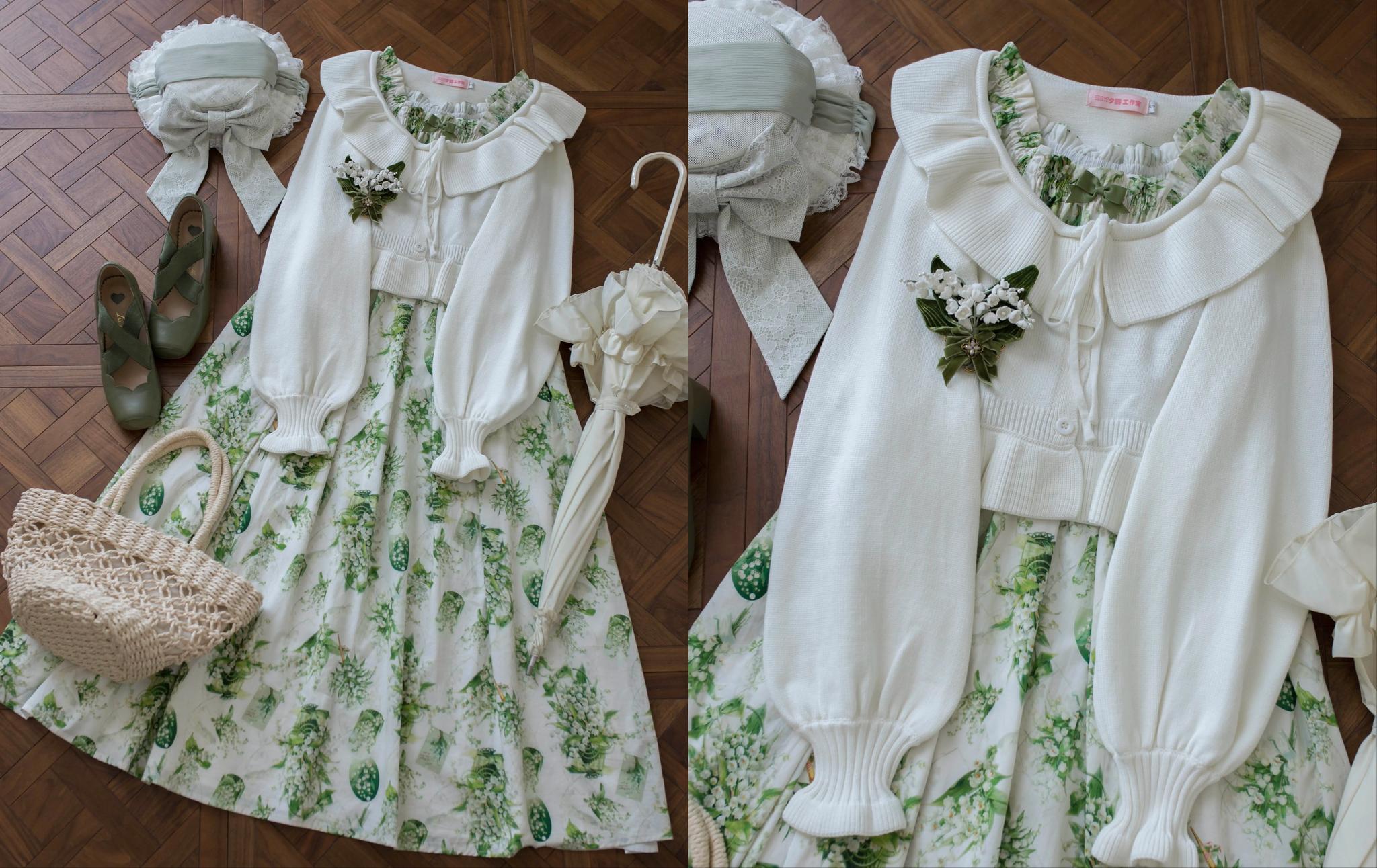 MIST - Lustre White - Kawaii Lolita Sweater Cardigan, Lantern Sleeves 44187:797942