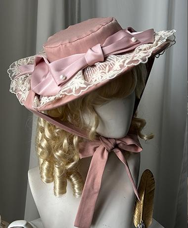 Moon gazing Lily - Classic Lolita Faux Lily Accessories Flat Top Hat Pink