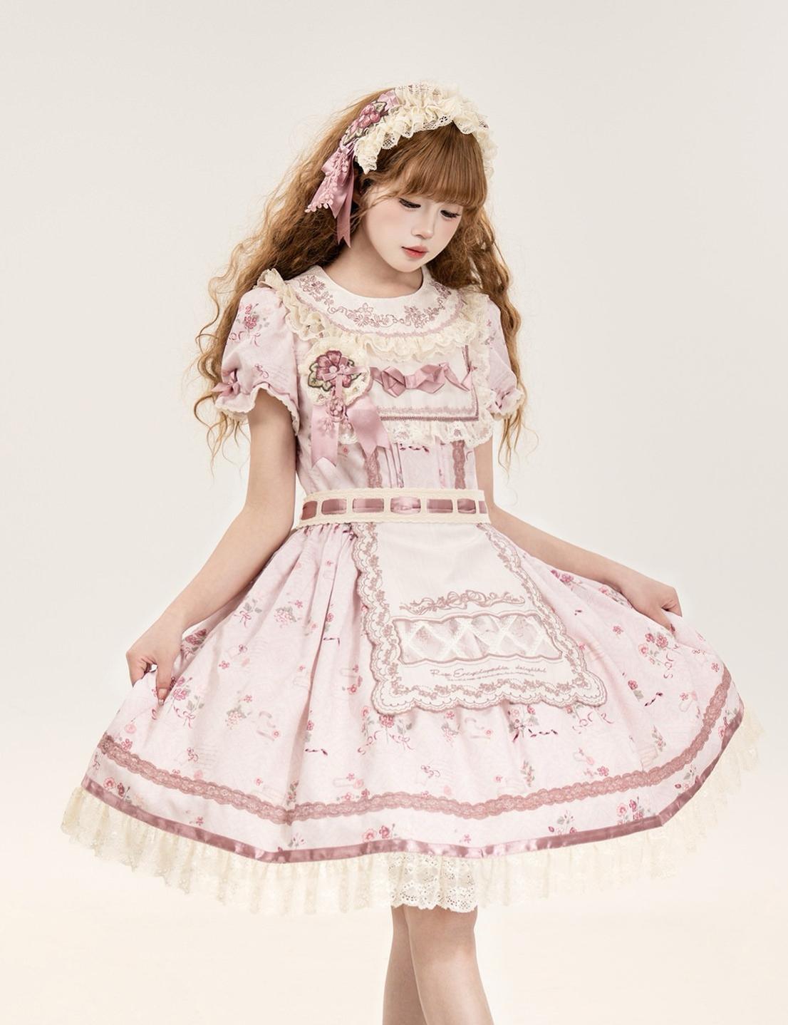 Rose Catalogue - Printed Sweet Lolita OP Dress, Embroidered Apron