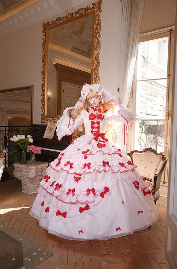 Strawberry Ribbon - Sweet Lolita Wedding Dress, Side Opening 44910:827523