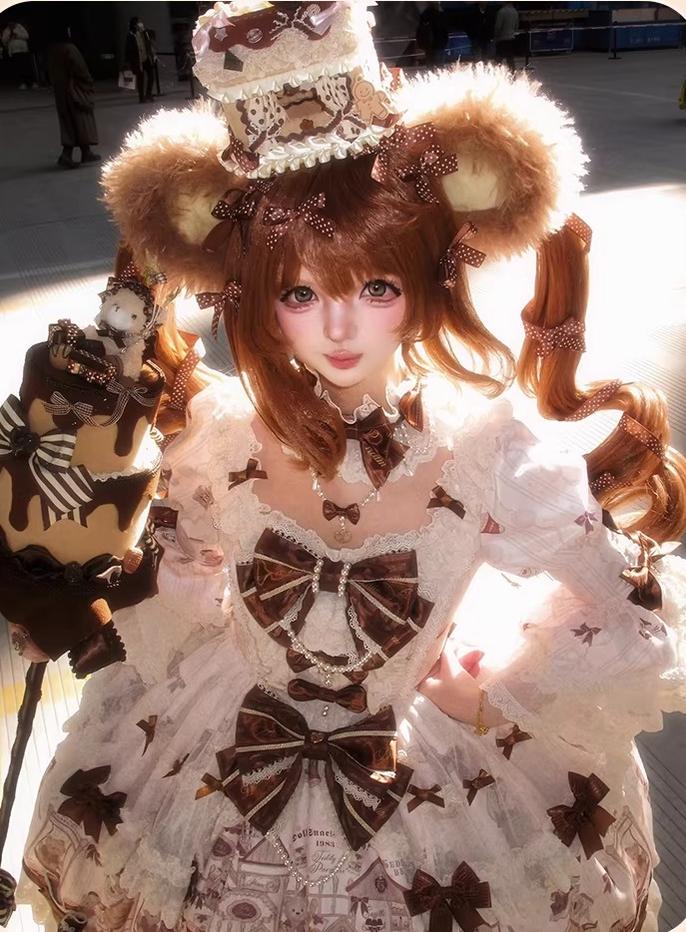 Little Bear Workshop - Primted Sweet Lolita Dress, Long Sleeved Blouse 44573:813786