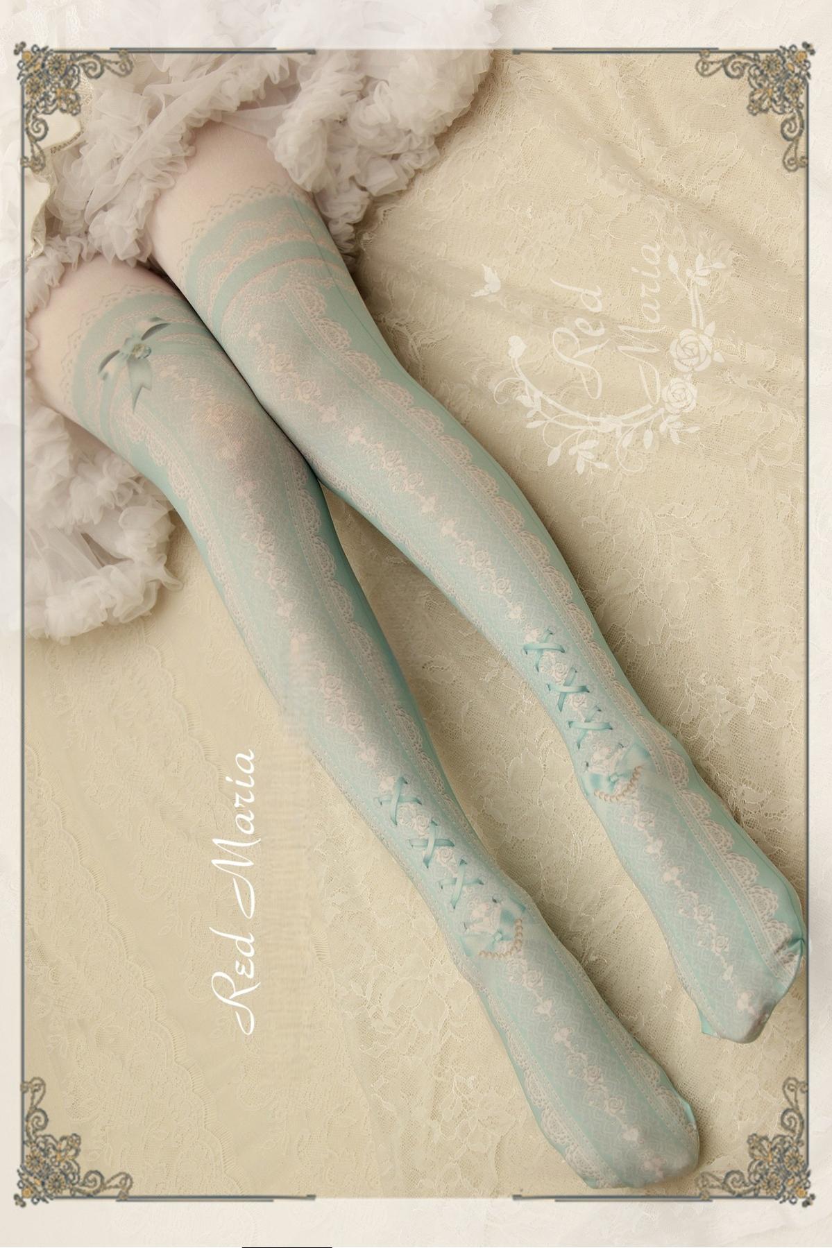Red Maria - Lace Printed Bow 80D Lolita Tights Multicolors One Size Mint