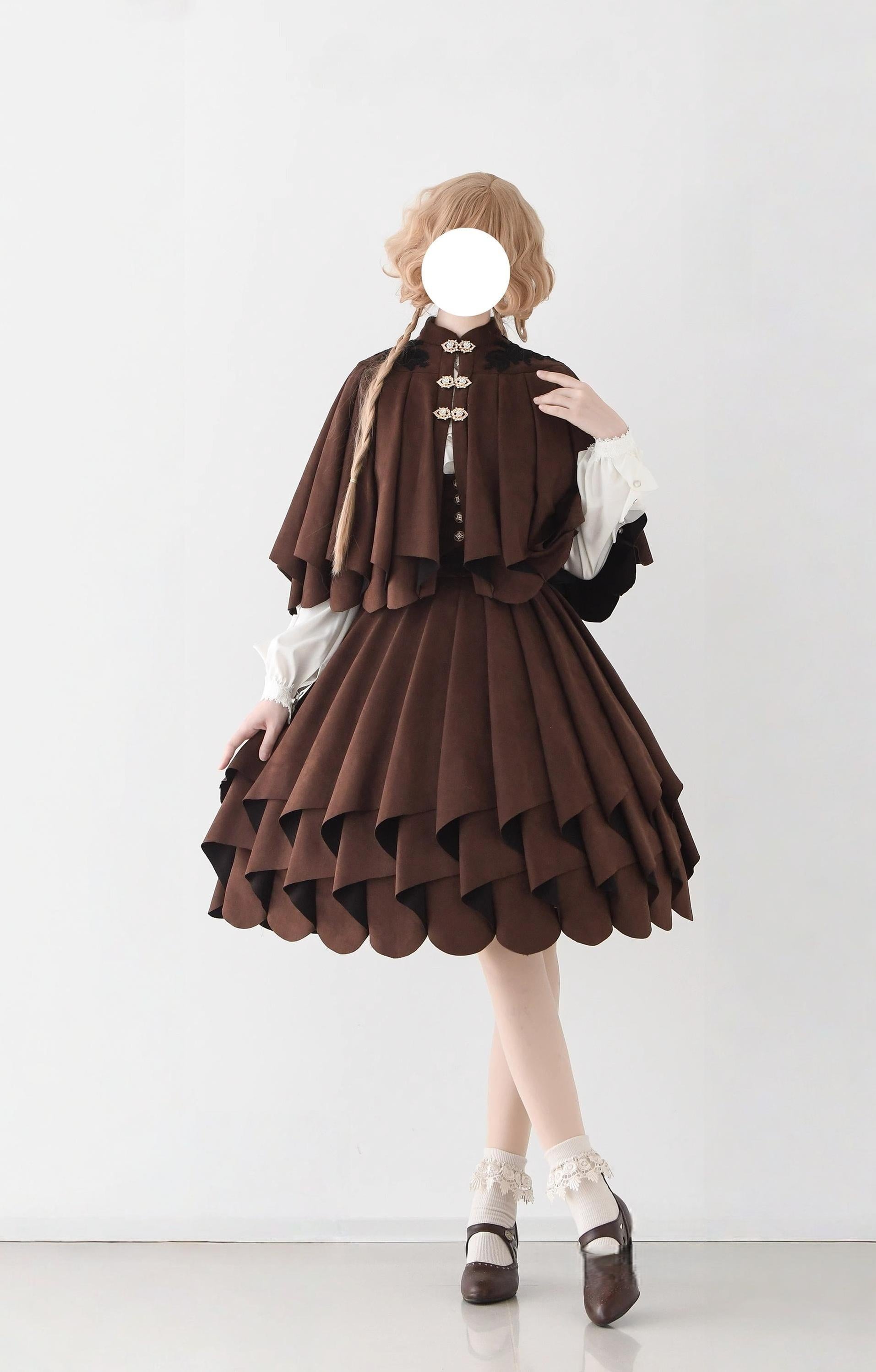 Molten Snowtop - Classic Lolita SK, Cape With Detachable Collar Brown S Cape + Faux Fox Collar