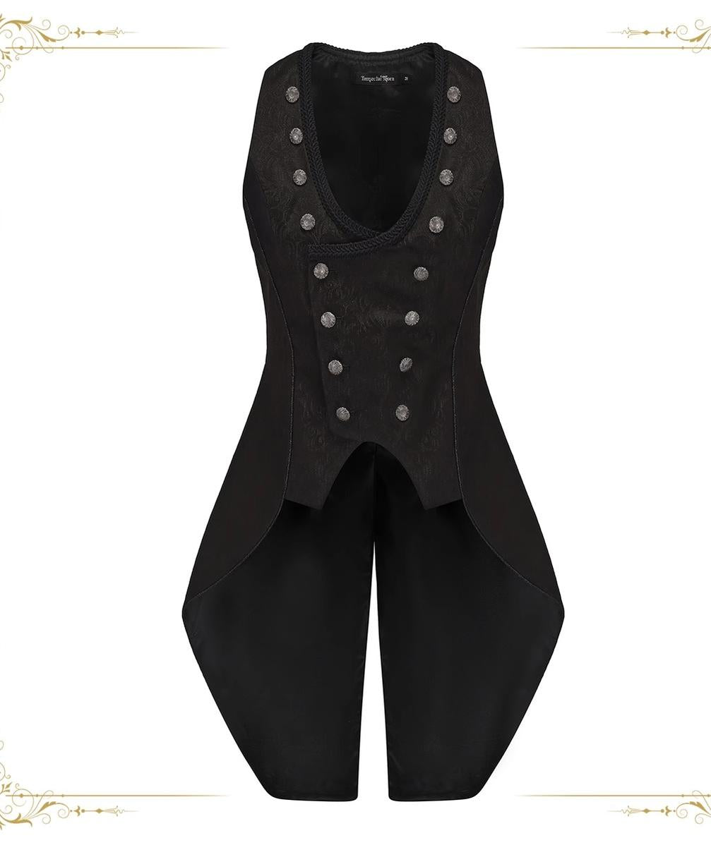 Immortal Thorn - Subtle Prejudice - Ouji Lolita Long Coat Hight-Low Hem with a Back Bow Black XS