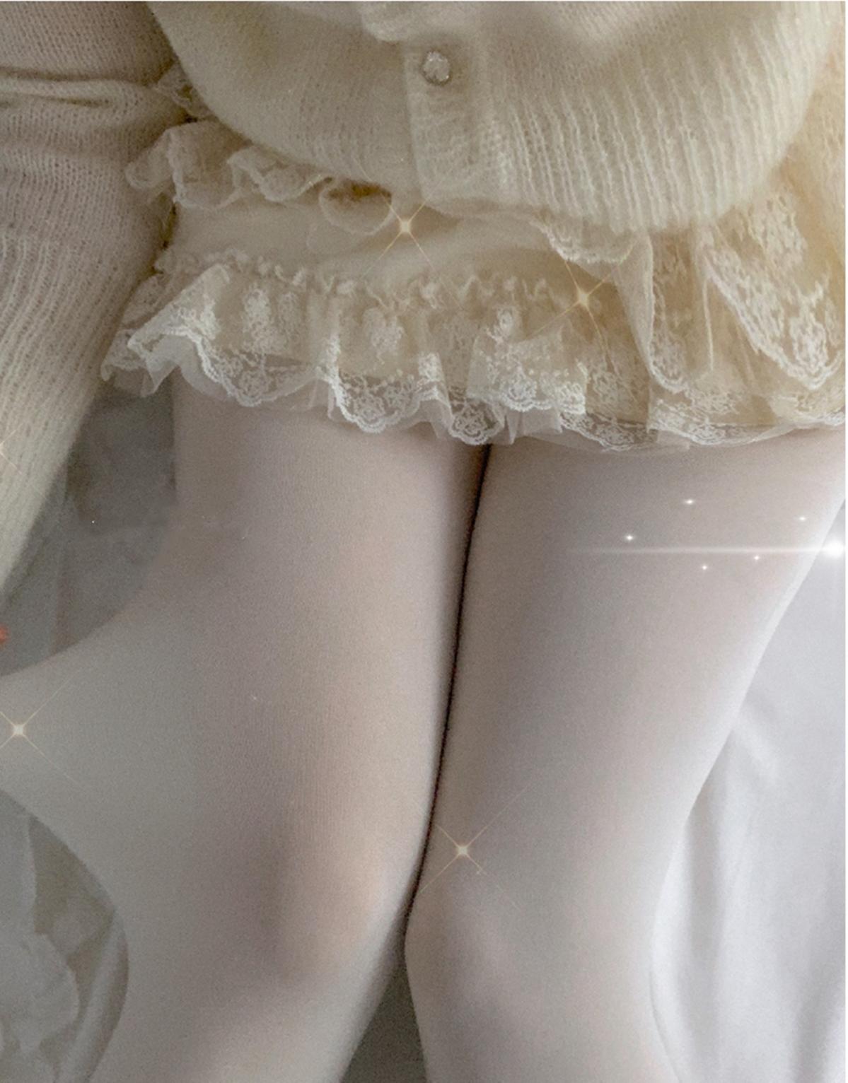 Roji roji - Winter Lolita Pantyhose Velvet Thicken Tights Height 150-175 cm /59.1-68.9 inches 80D milk-white(regular thickness)