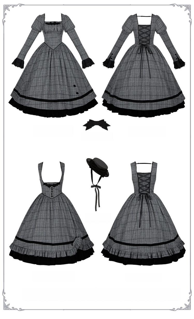 With PUJI - Yesterday's Epistle - Winter Classic Lolita Plaid Dress Set, Fishbone Waist 44227:800100