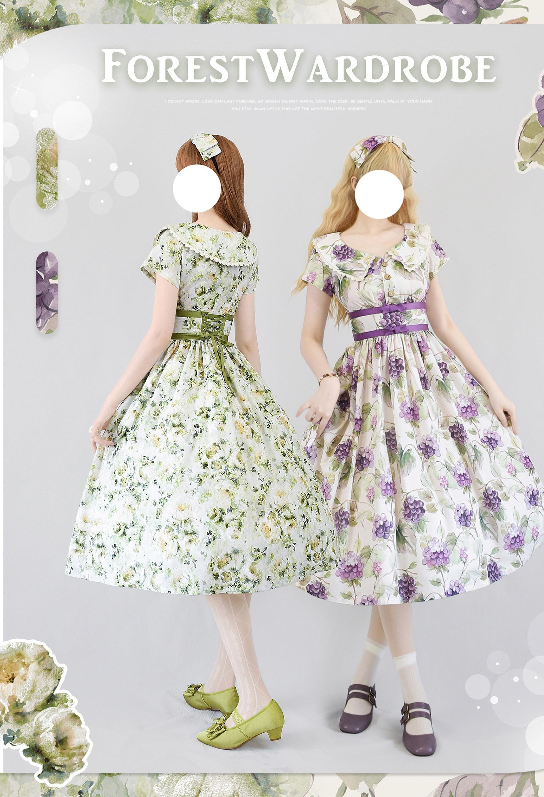 Forest Holiday - Vintage Daily Lolita Floral Printed OP Dress 45506:851097