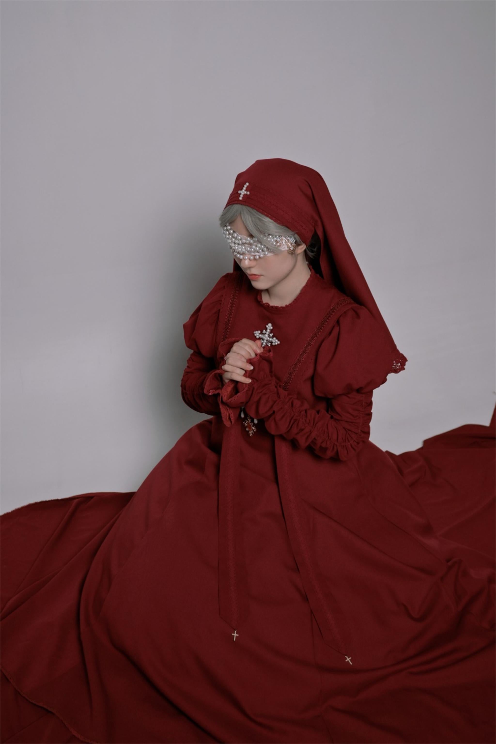 LeMiroir - Moonlit Prayer - Mutton Sleeve Nun Lolita OP Dress, Gathered Sleeve