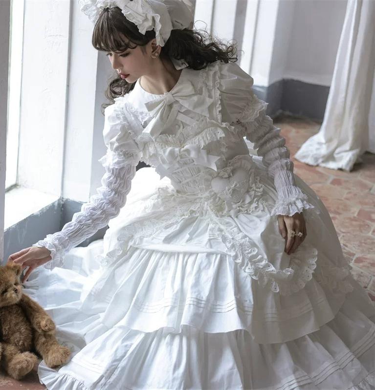 Cotton Gothic Lolita Long JSK, Drawn-up Hem 45213:841108