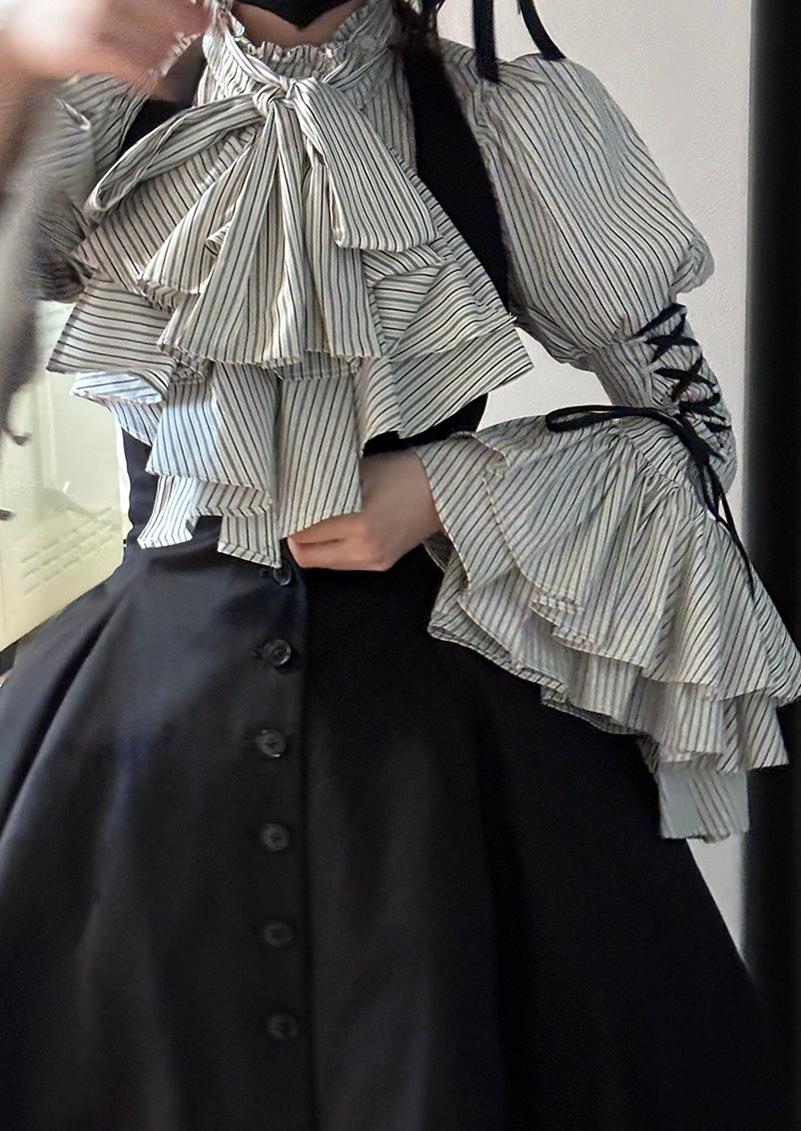 FlowerFairyDaily - Gothic Lolita Striped Shirt With Alternative NeckTie/Jabot 43313:772963