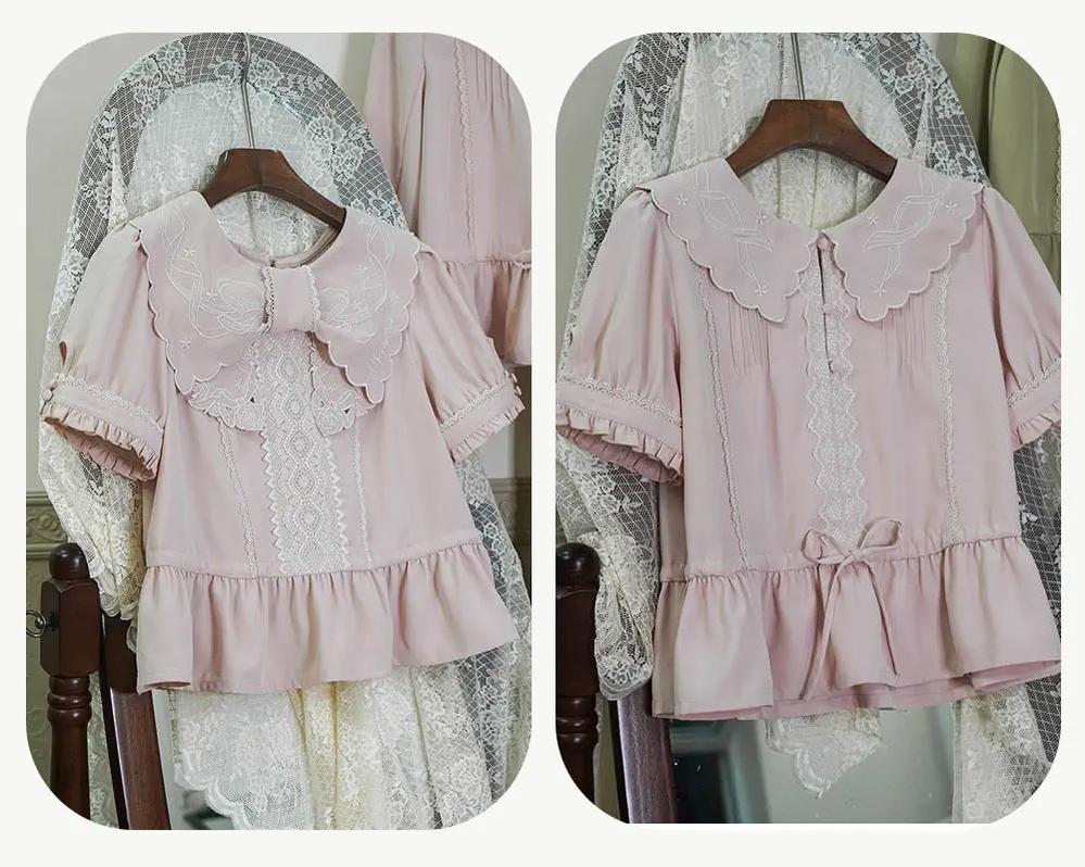 ZeeYe~Night Rose~Classic Lolita Shirt Double Layer Bow Embroidered Versatile Blouse 38648:593932