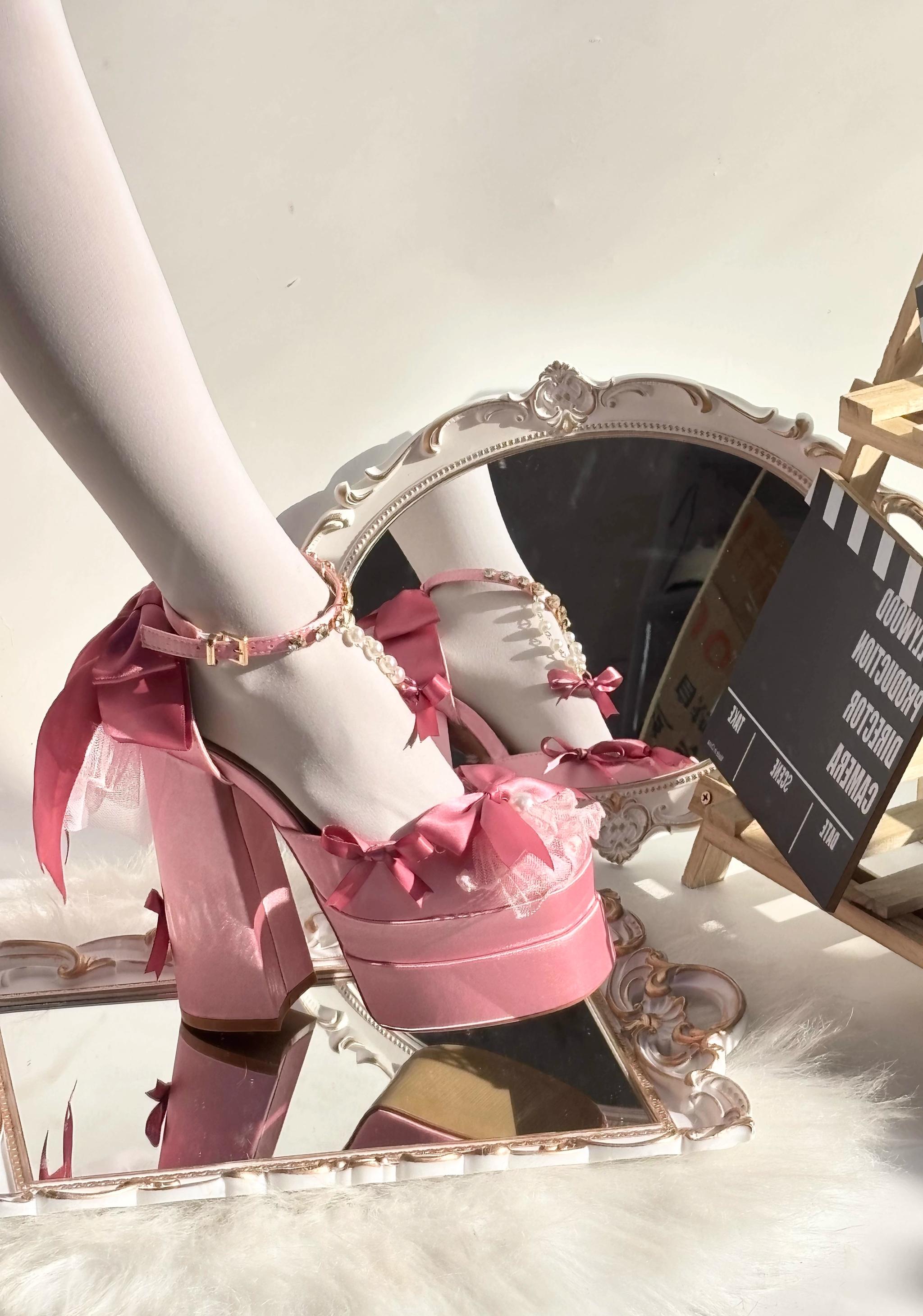 Sky Rabbit - Bowknot Dream - 14 CM Sweet Lolita High Platform Shoes with Chunky Heel Regular Version 35