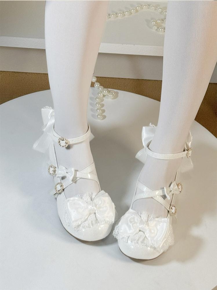 Cloud Satin Dream - Sweet Lolita Shoes, Ribbon Bows & Round Toe