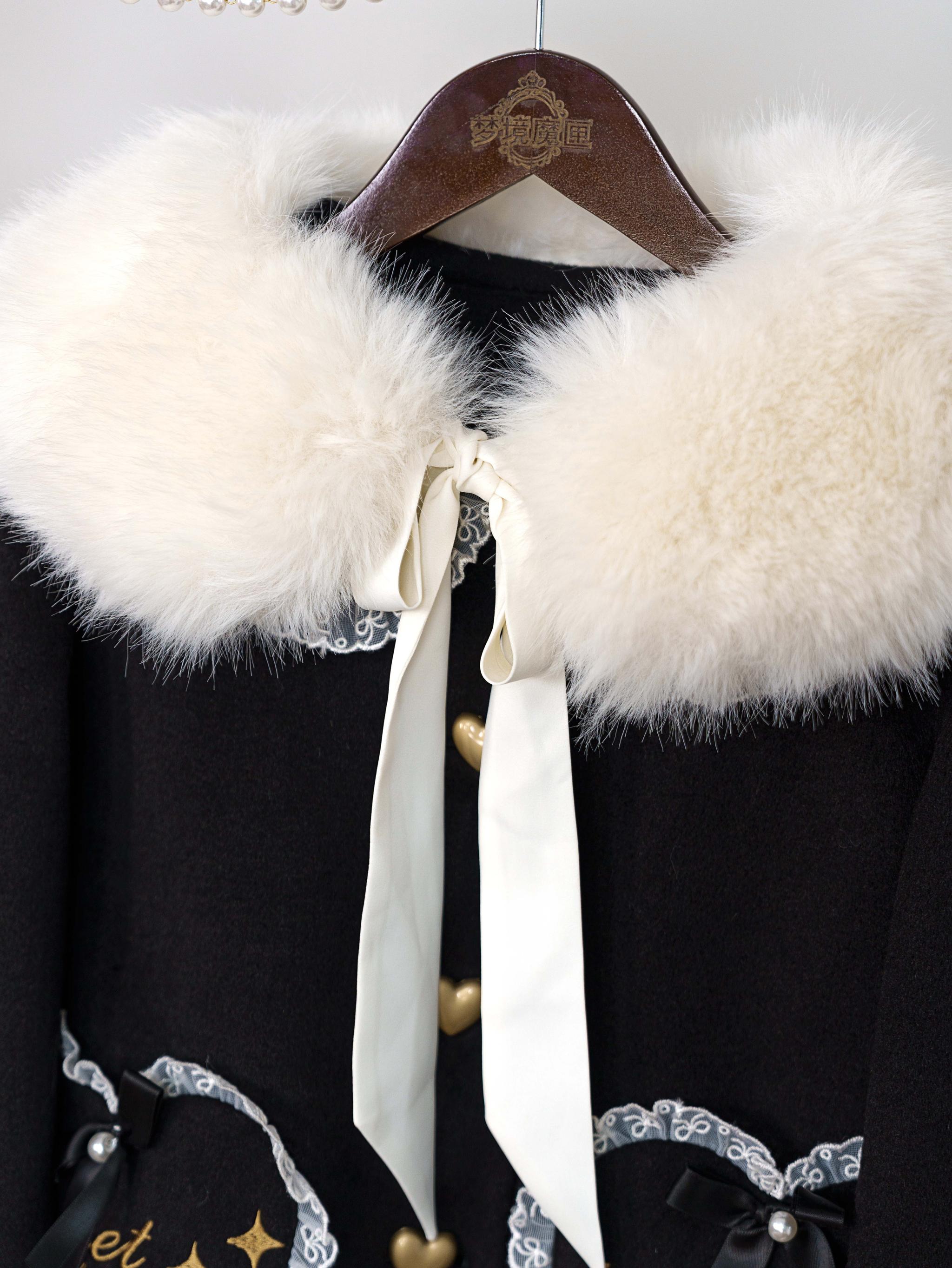 Milk Puff - Winter Fleece-lined Sweet Lolita Coat, Detachable Collar 44043:793438
