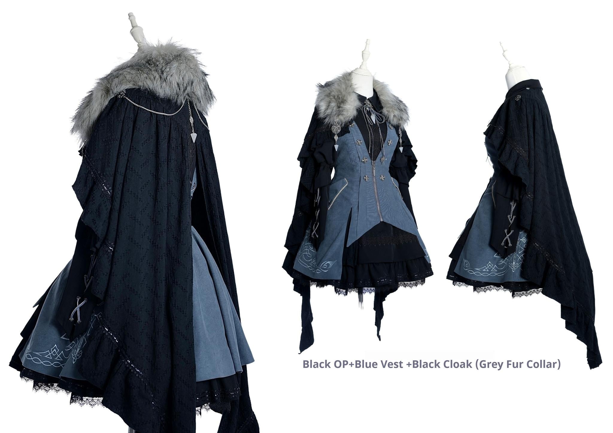 Wuyuzhe - Dragoon Knight 1.0 Version - Western Fantansy Style Suit Embroidery Dress Set Double-Sided Vest One Size Blue double-sided vest only