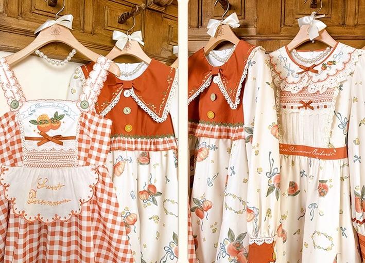 Mademoiselle Pearl~Persimmon~Autumn Persimmon Print Lolita OP JSK SK Dress 29100:396068
