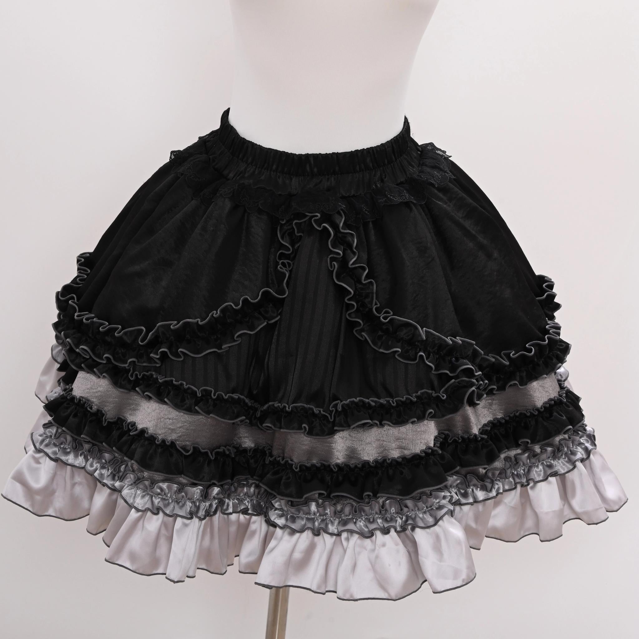 LustrE - Metallic Angel Black - Gothic Lolita Rhinestone Top & Ruffled Skirt Set (SK / L M S XL) 43991:791061
