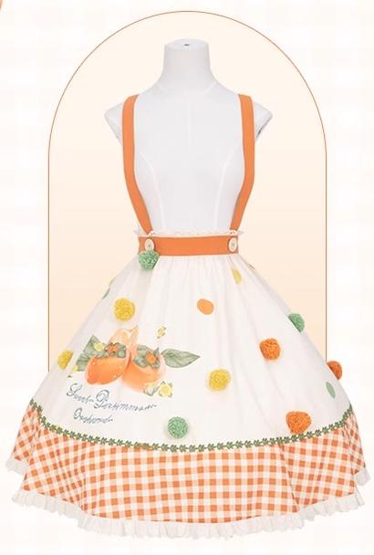Mademoiselle Pearl~Persimmon~Autumn Persimmon Print Lolita OP JSK SK Dress XS SK (L M S XL XS / SK) 29100:396054