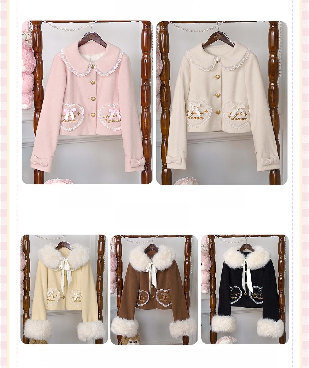 Dream Magic Box - Milk Puff - Winter Fleece-lined Sweet Lolita Coat, Detachable Collar